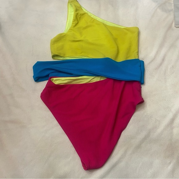 New! Beach Riot Carlie Retro Pink Colorblock One Piece Swimsuit 3827 - Picture 6 of 8